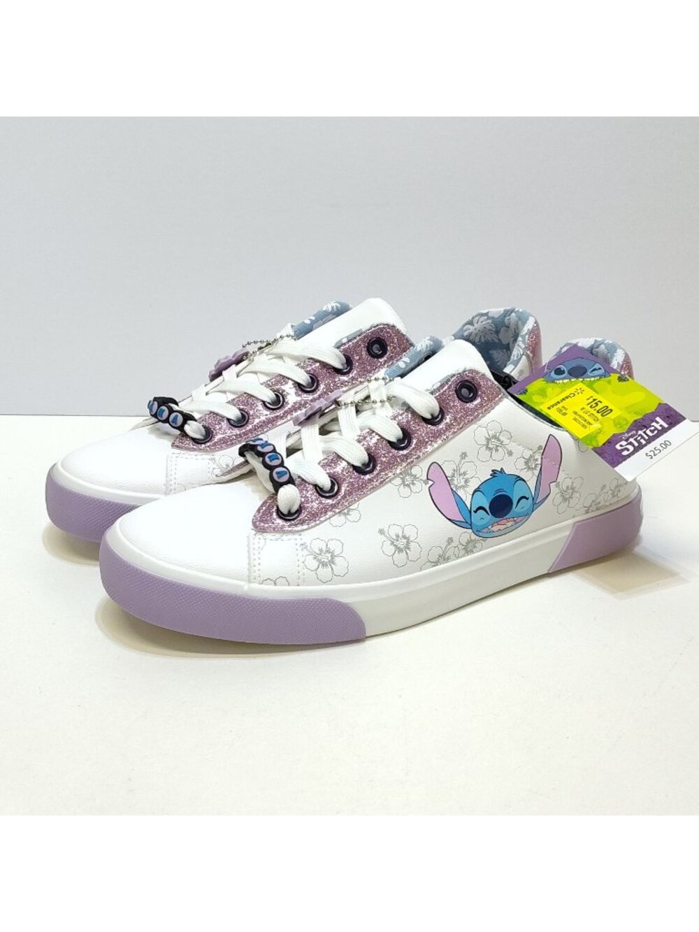 Disney Stitch Low Top Sneaker Casual Court Womens 9.5 Lace-Up Charm Keychain NWT